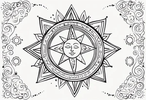 mexican sun stars and moon. Mirrored with swirls and dots and stars tattoo idea