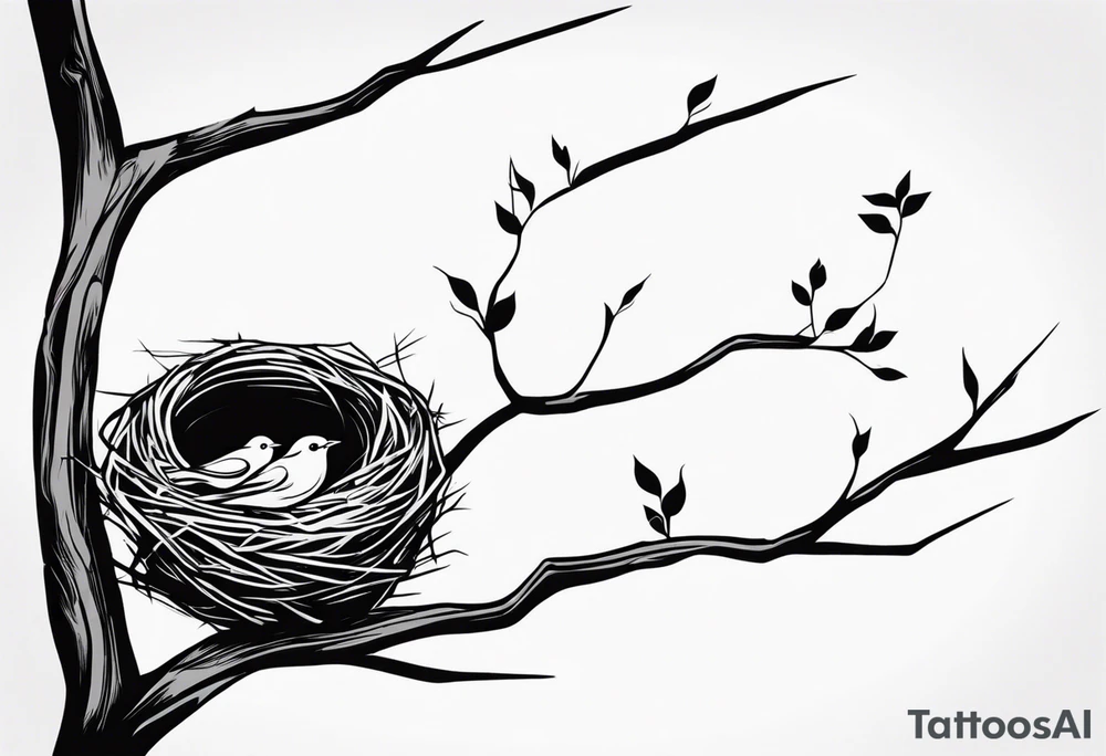 A bird with nest on tree tattoo idea