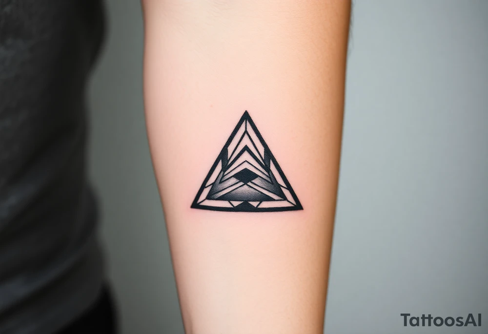 Geometric small triangle about different paths in life merge together and become stronger while being psychedelic and trippy tattoo idea