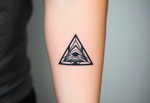 Geometric small triangle about different paths in life merge together and become stronger while being psychedelic and trippy tattoo idea