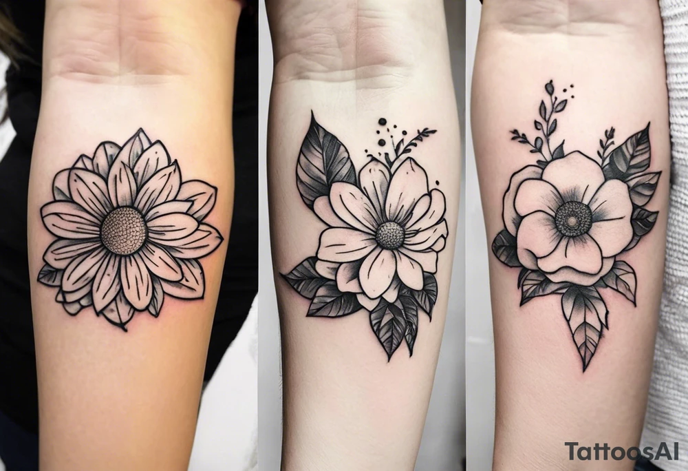 tattoo to represent that I have 3 children (girls). For inspiration I like flowers, the beach. Tattoo is for ribcage down side of body. I don't want images of women or girls in it. I want it pretty. To include daisy flowers, roses tattoo idea