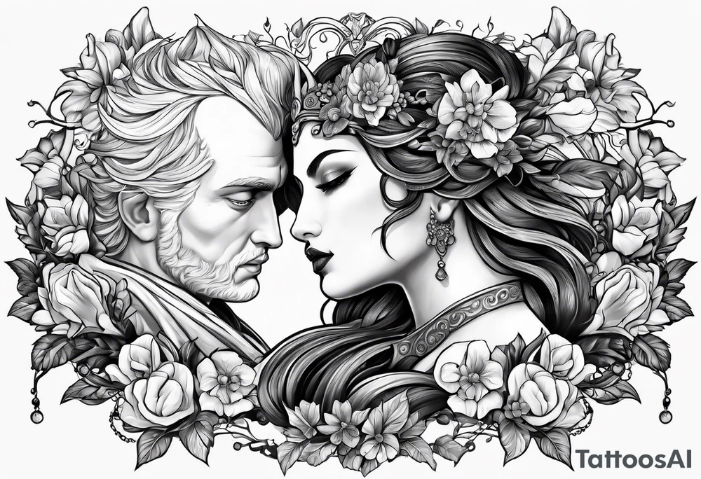 Hades and persephone with blue shadowns tattoo idea