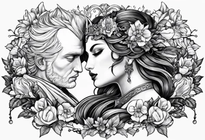 Hades and persephone with blue shadowns tattoo idea