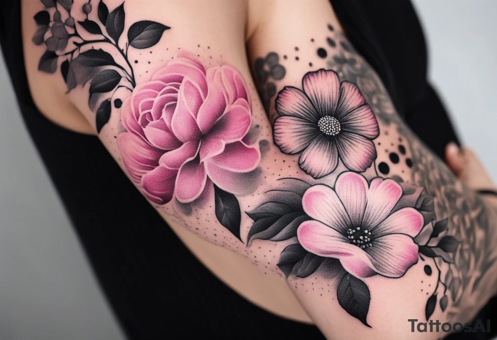 Flowers pink sleeve tattoo idea