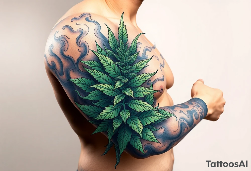 Massive weed plant surrounded by smoke tattoo idea