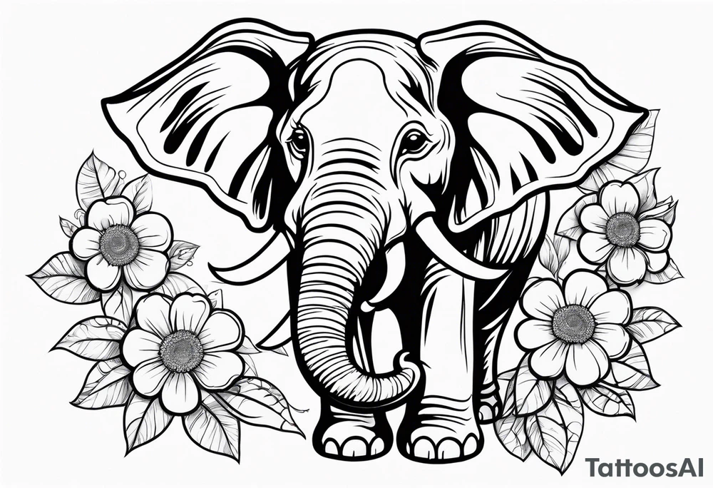 elephant with flowers tattoo idea
