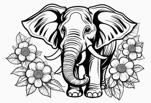 elephant with flowers tattoo idea