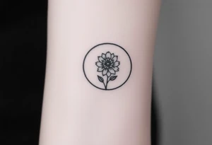 Small black and white tattoo full moon with small chrysanthemum and tiny scorpio gliph inside moon tattoo idea