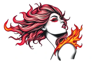 Evil young woman in the flame tattoo idea