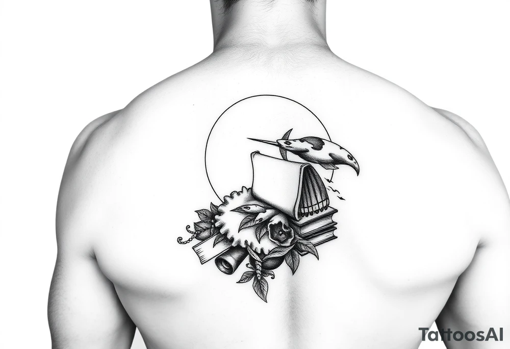 A black and white tattoo that will go on side of the wrist. This is for someone who loves ocean, travel and books. Something unique. tattoo idea