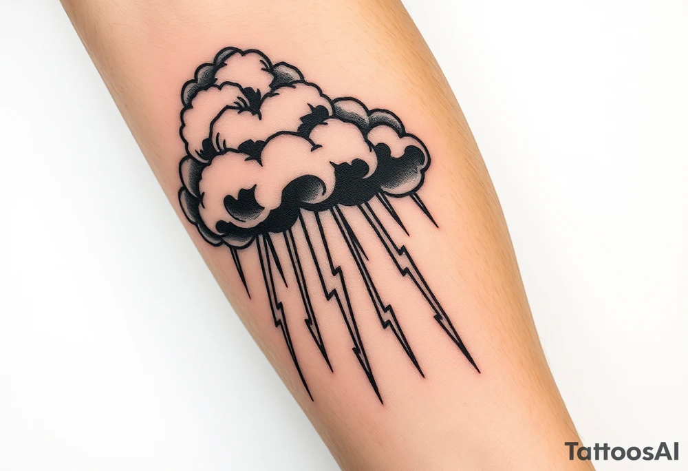 Black storm clouds with rain & lightning bolts tattoo idea