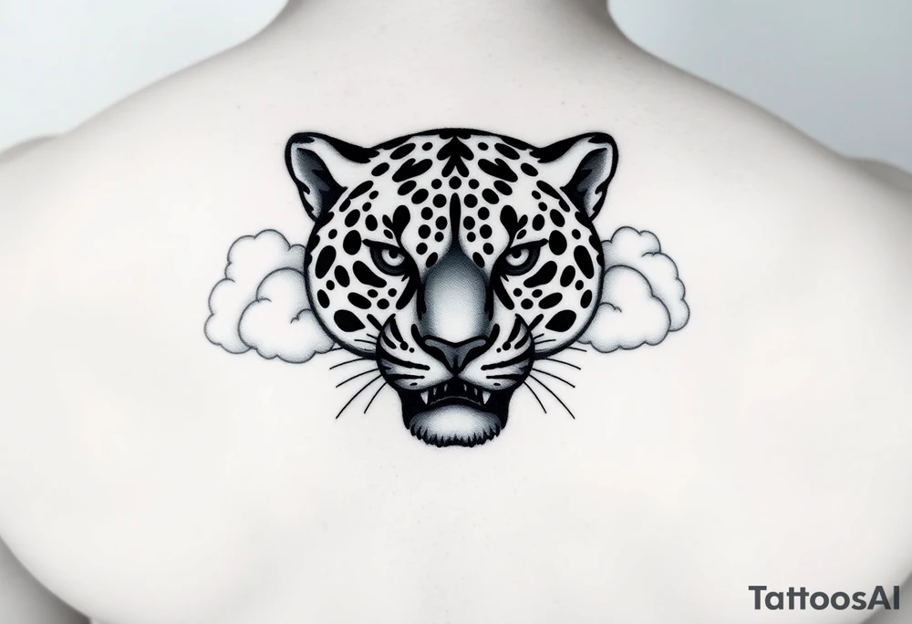 Jaguar face made of puffy cumulus clouds. tattoo idea