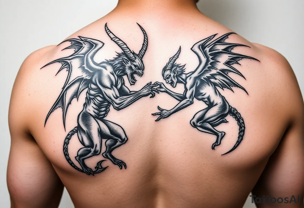 Demons vs angels fighting tattoo idea