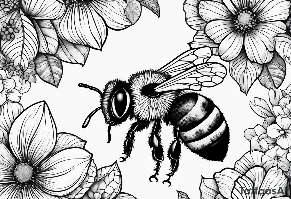 honey comb, flowers, bumble bees, sleeve tattoo idea