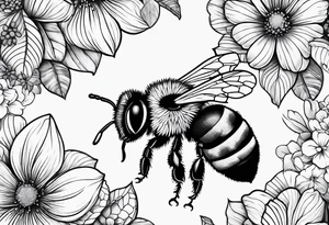 honey comb, flowers, bumble bees, sleeve tattoo idea