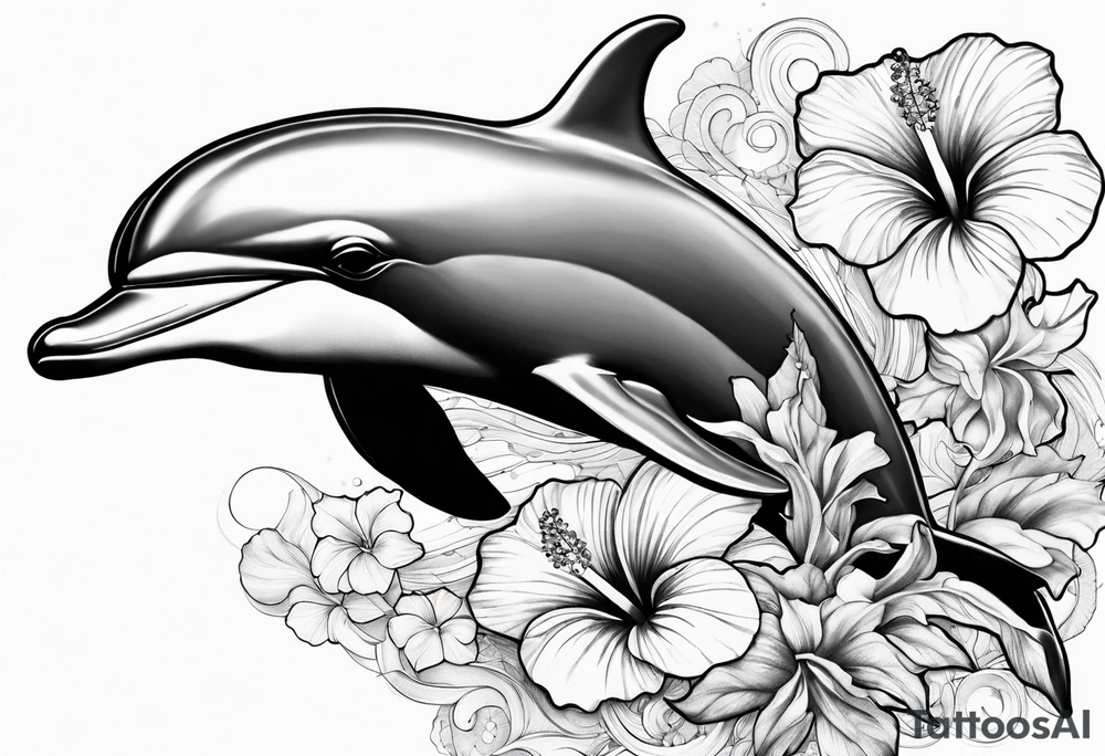 dolphin, sea , hibiscus tattoo idea
