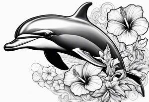 dolphin, sea , hibiscus tattoo idea