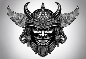 Black samurai mask all black stencil for shoulder tattoo idea