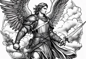 Michael the Archangel with clouds and lightning. tattoo idea