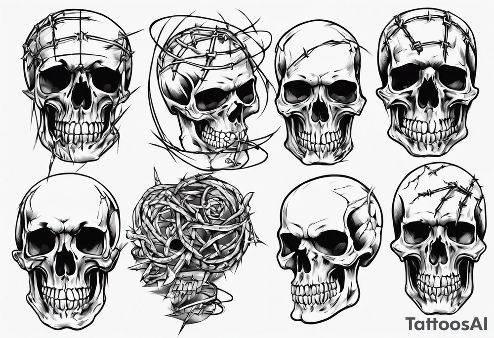 Barbed wired around skull tattoo idea