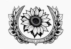 A steel horseshoe with a sunflower in the center tattoo idea