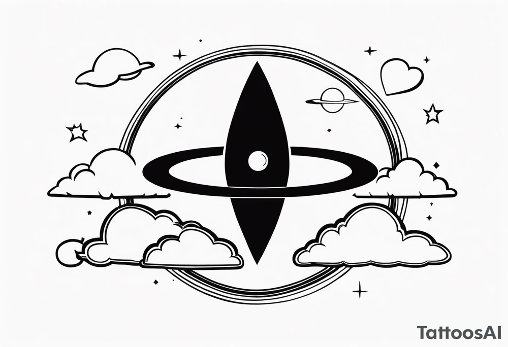 saturn, clouds, broken heart, halo, devil horns, small tattoo idea saturn, clouds, broken heart, halo, devil horns, small tattoo idea