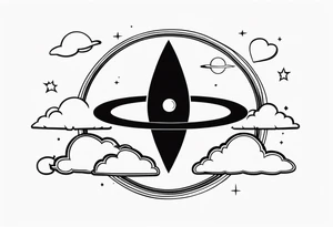 saturn, clouds, broken heart, halo, devil horns, small tattoo idea