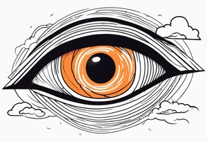 simple eyeball in dark stormy clouds with orange lightning coming from the clouds tattoo idea