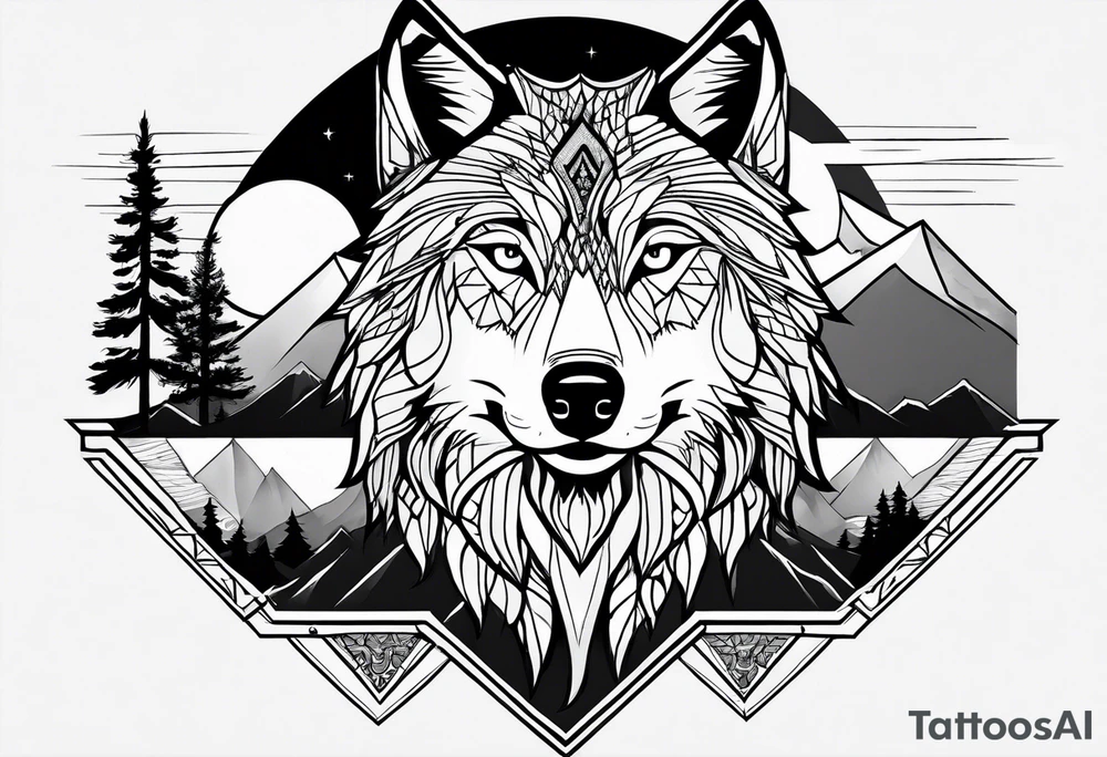 Wolf with mountains tattoo idea