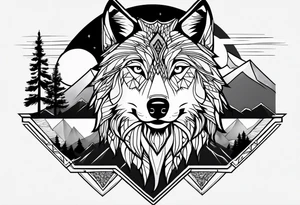 Wolf with mountains tattoo idea