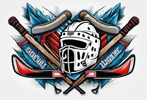 crossed ice hockey sticks with sports equipment tattoo idea