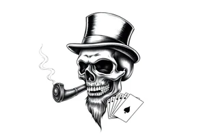 a skull with mustache, a big cigar in his mouth,top-hat on his head and playing cards in a hand. tattoo idea