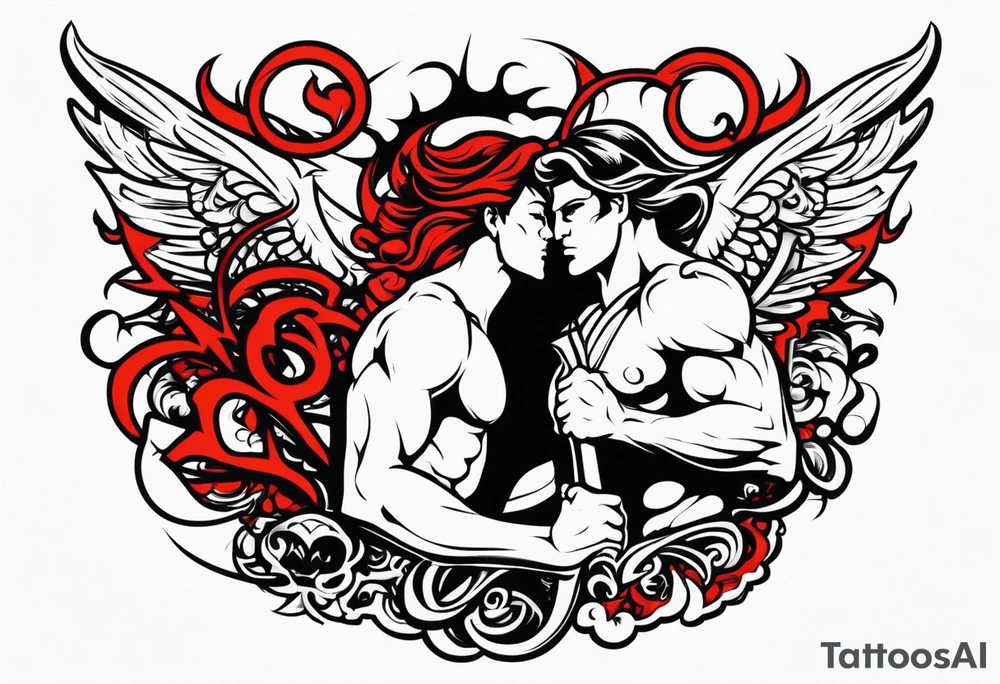 Angel and Devil fighting back tattoo design tattoo idea