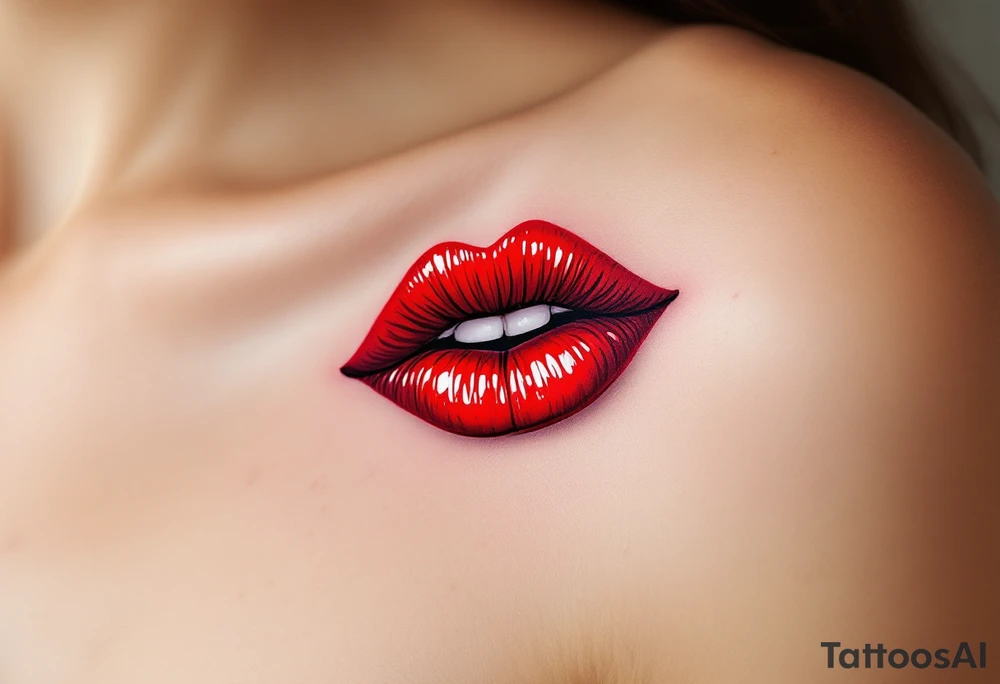 Cherry Bomb Lips – Bright cherry red kiss lipstick mark, bold and sultry, like a kiss left on a love letter. tattoo idea