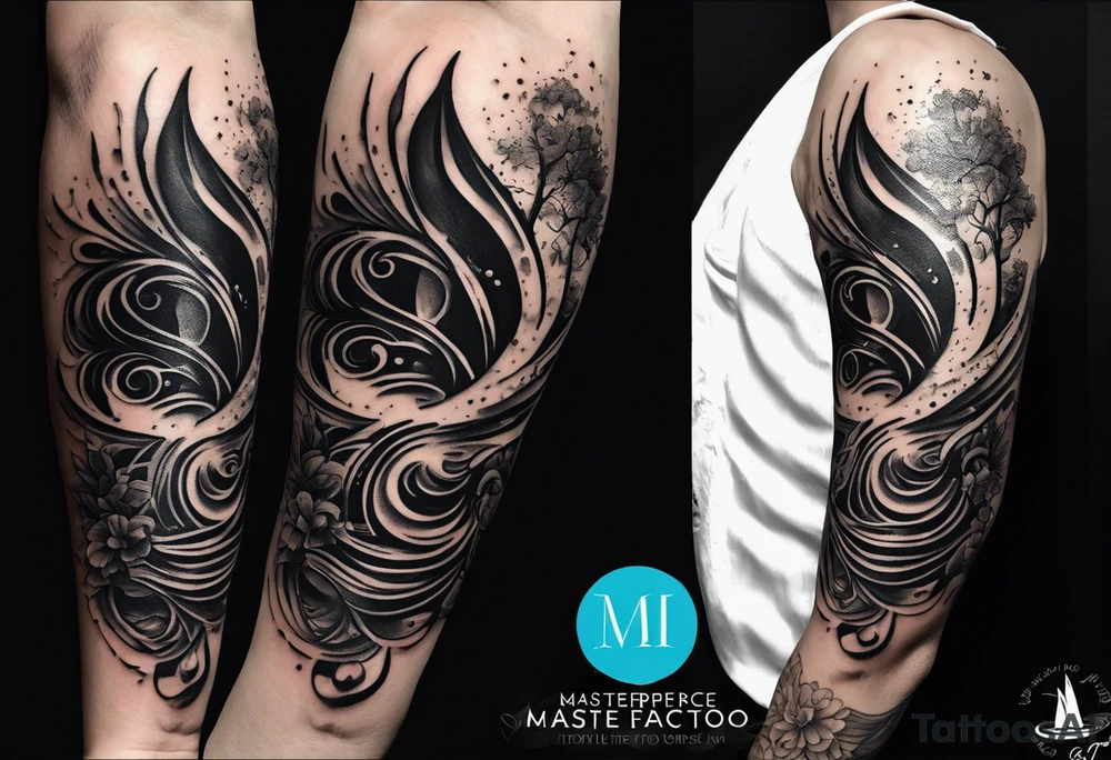 simple icons down the back of the arm featuring four icons:

1. a music note on a staff
2. a wave of water
3. a pocket
4. mushroom tattoo idea