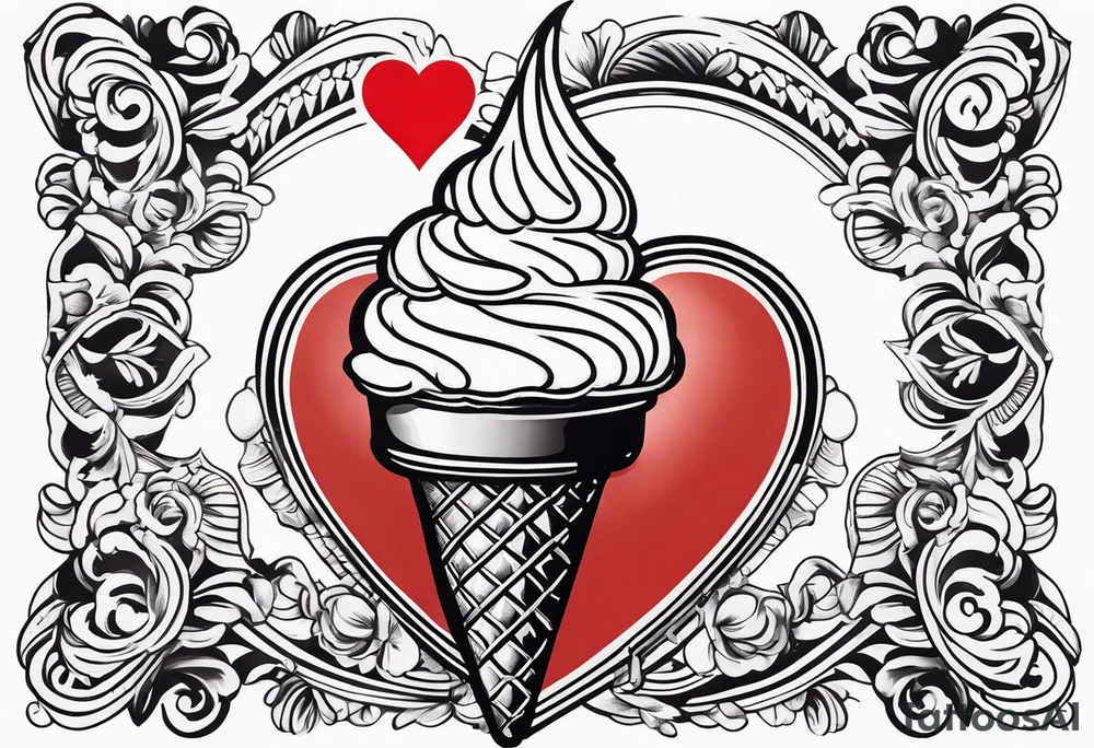 ice cream cone with one round scoop of ice cream and a red heart tattoo idea