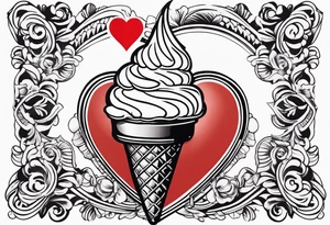 ice cream cone with one round scoop of ice cream and a red heart tattoo idea