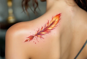 A golden arrow with a phoenix feather red and gold tail tattoo idea