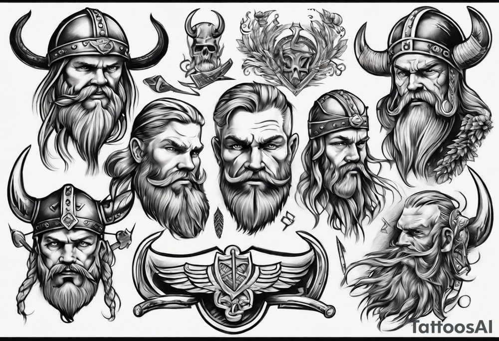 A bunch of vikings surrounding a classic vintage cadilac tattoo idea