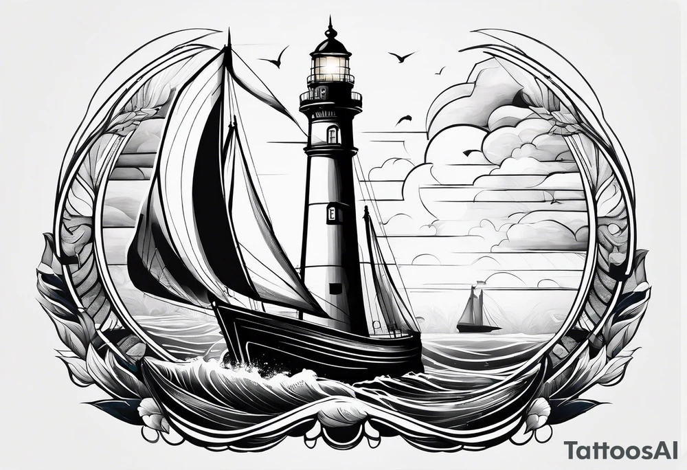 sailboat sail in the shape of a maritime lighthouse. tattoo idea