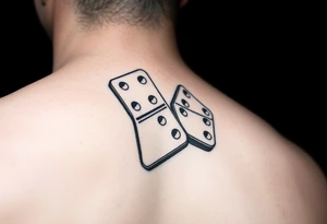 Three realistic domino tiles falling onto each other , showing the pips numbers 8, 7, and 6. tattoo idea