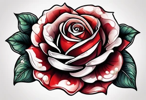 Red rose with a pearl necklace tattoo idea