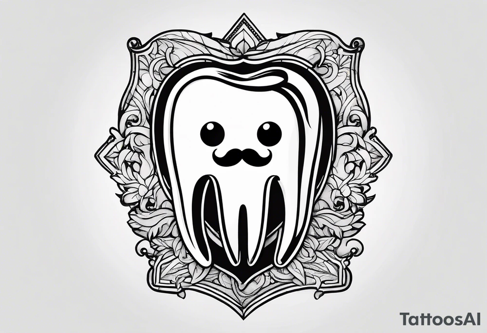 a simple outline of a tooth, white and shiny, with a monocle and mustache tattoo idea