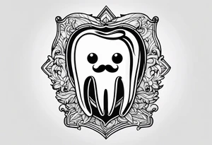 a simple outline of a tooth, white and shiny, with a monocle and mustache tattoo idea