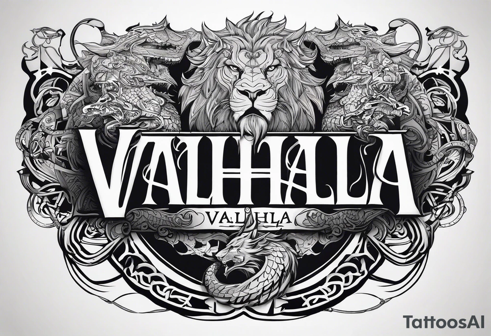 Valhalla  dragon  lion chains tattoo idea