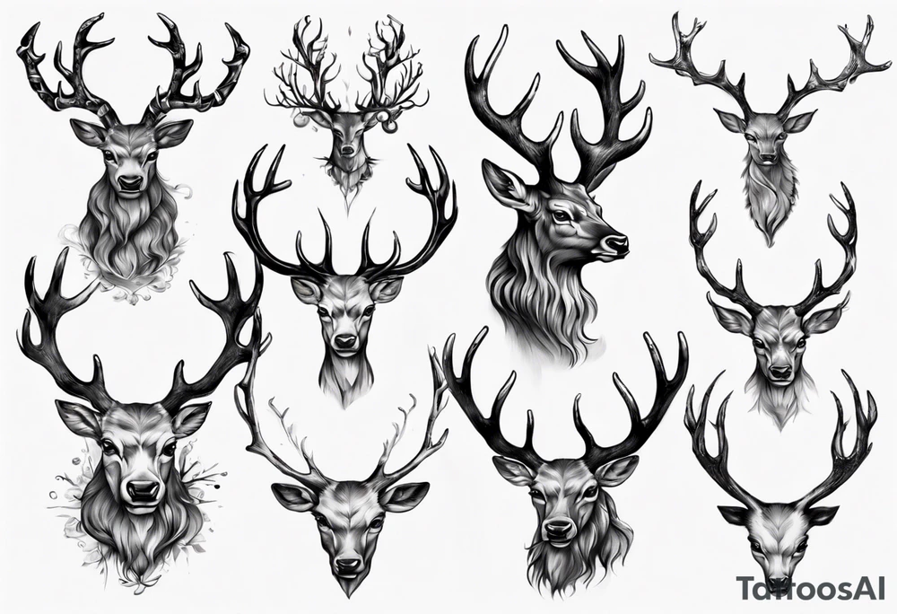 Majestic stag with exaggerated antlers tattoo idea