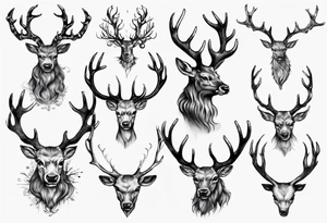 Majestic stag with exaggerated antlers tattoo idea