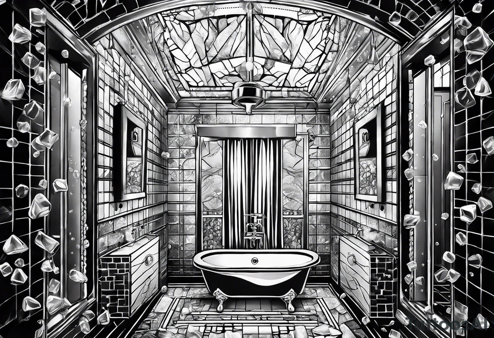 a bathroom shower that rains ice cubes tattoo idea