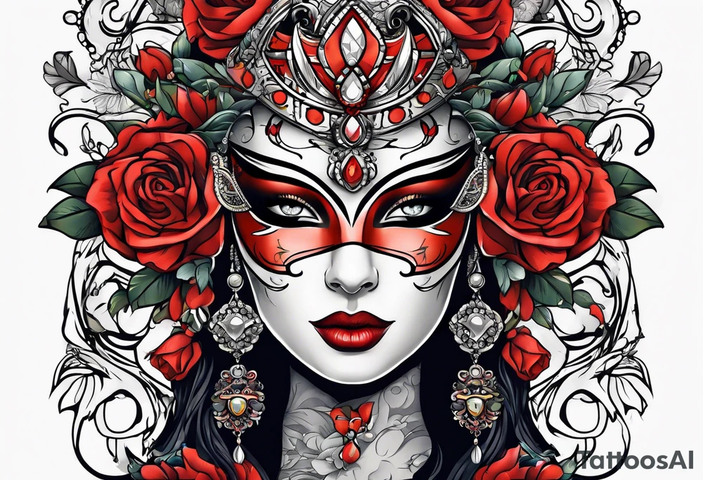 masked woman tattoo idea