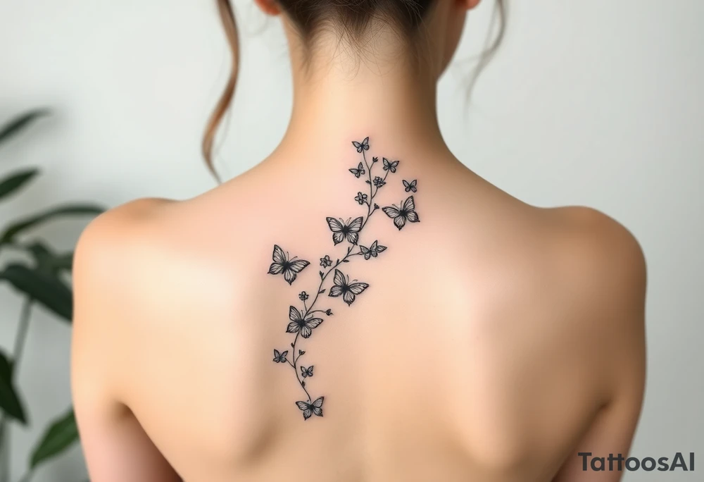Flower vine all the way down back with butterflies tattoo idea